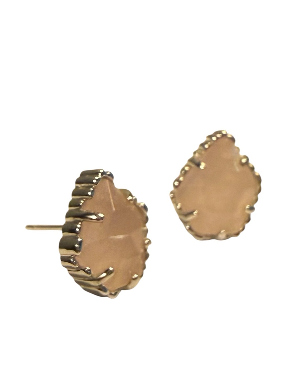 Kendra Scott Tessa Rose Quartz Teardrop Stud Earrings Rhodium Plated Silver Tone